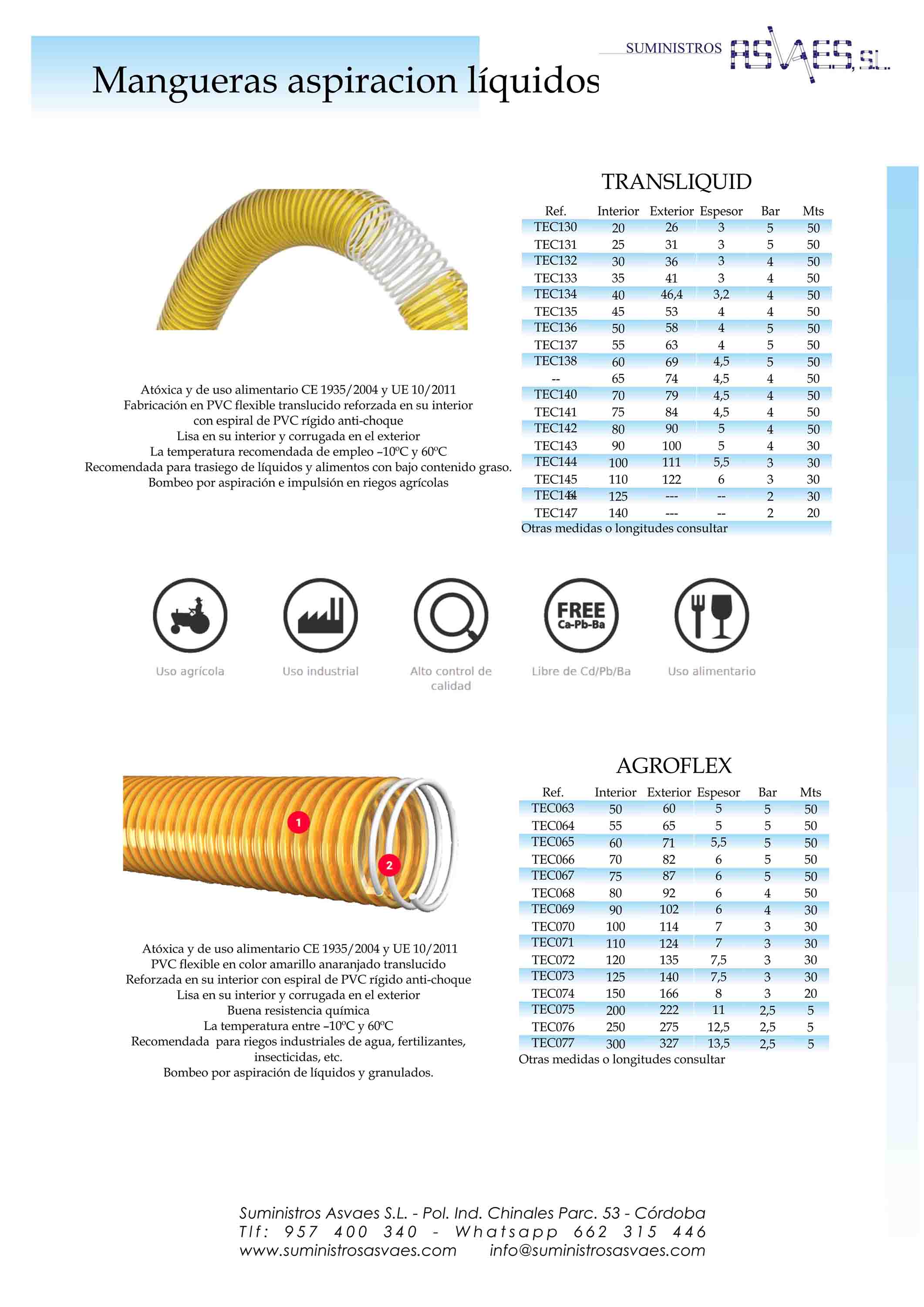 Mangueras técnicas y alimentarias